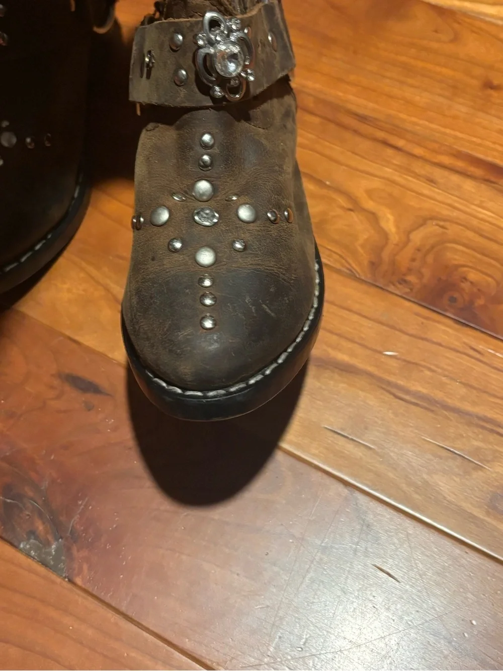 SIZE 10 Youth “Brown Starlight” Boot Chain Leather Cowboy Boots
